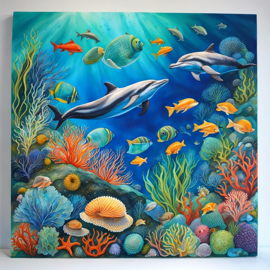 Vivid Sea Life in Clear Water: Gouache and Acrylic