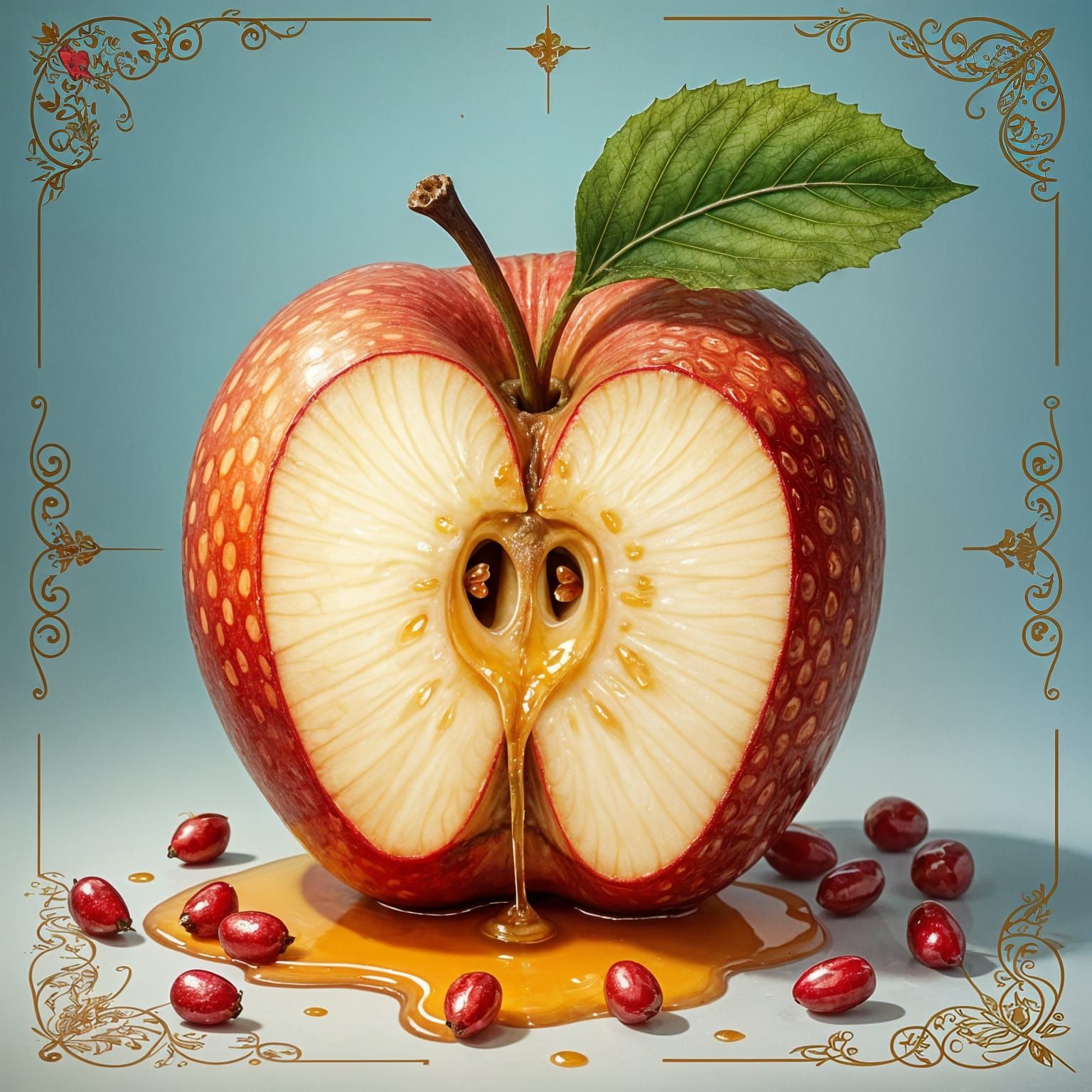 Apple and Honey with Pomegranate Seeds