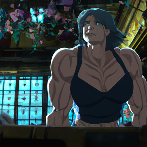 Muscular Anime Mom in Studio Ghibli Style