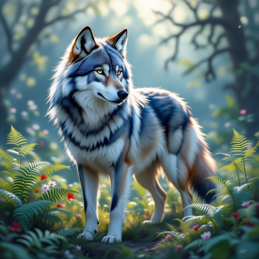 Majestic Wolf of March in Fantasy Illustration Style