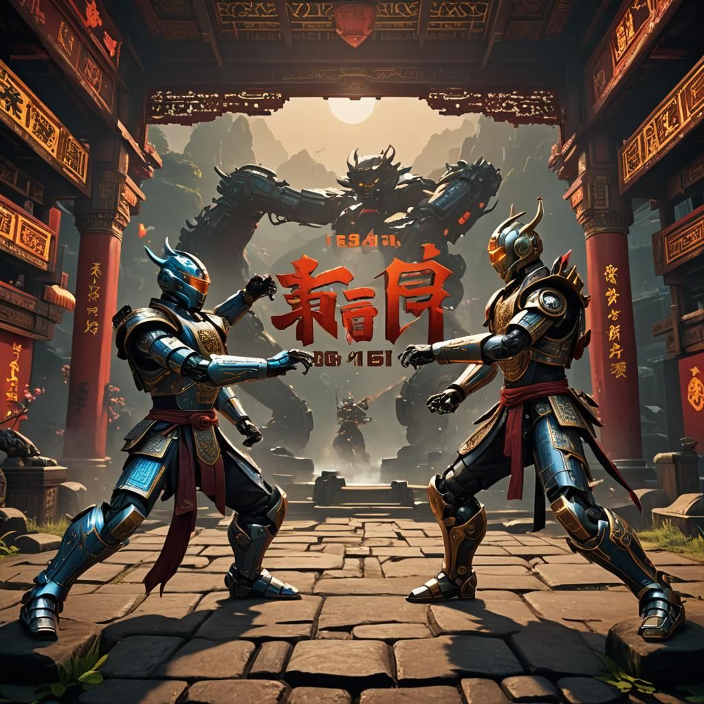 Robots Kung Fu Fight: Detailed Matte Painting
