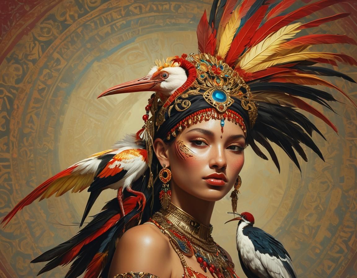 Opulent Portrait: Woman with Ibis in Artgerm Style