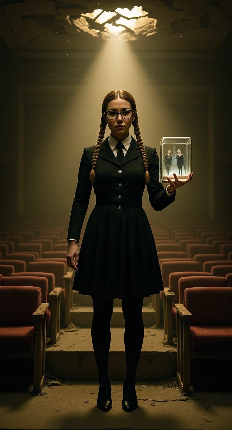 Decaying Opera: Woman with Braids in Surreal Light