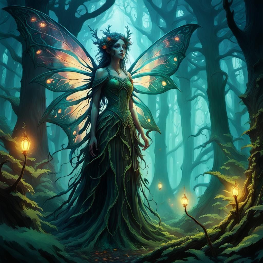 Luminescent Dark Forest Fairy in Dreamscape