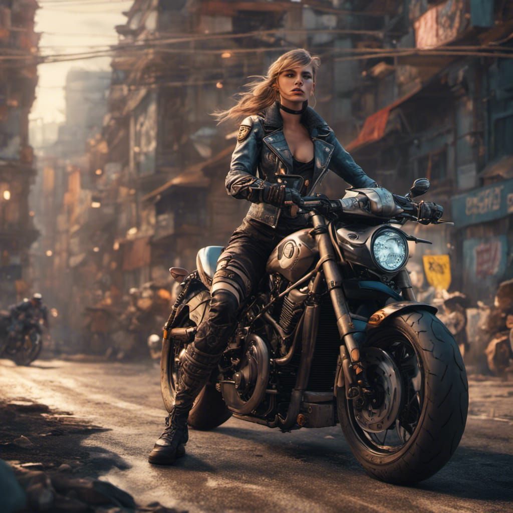 Biker Girl in Detailed Matte Painting Style