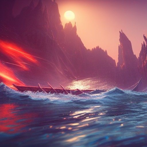 Raft Adrift on Ocean: Detailed Matte Painting