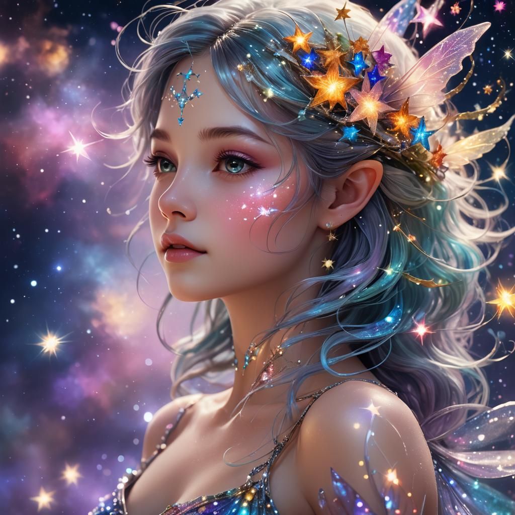 Glass Fairy in Galaxy of Stars: Digital Illustration