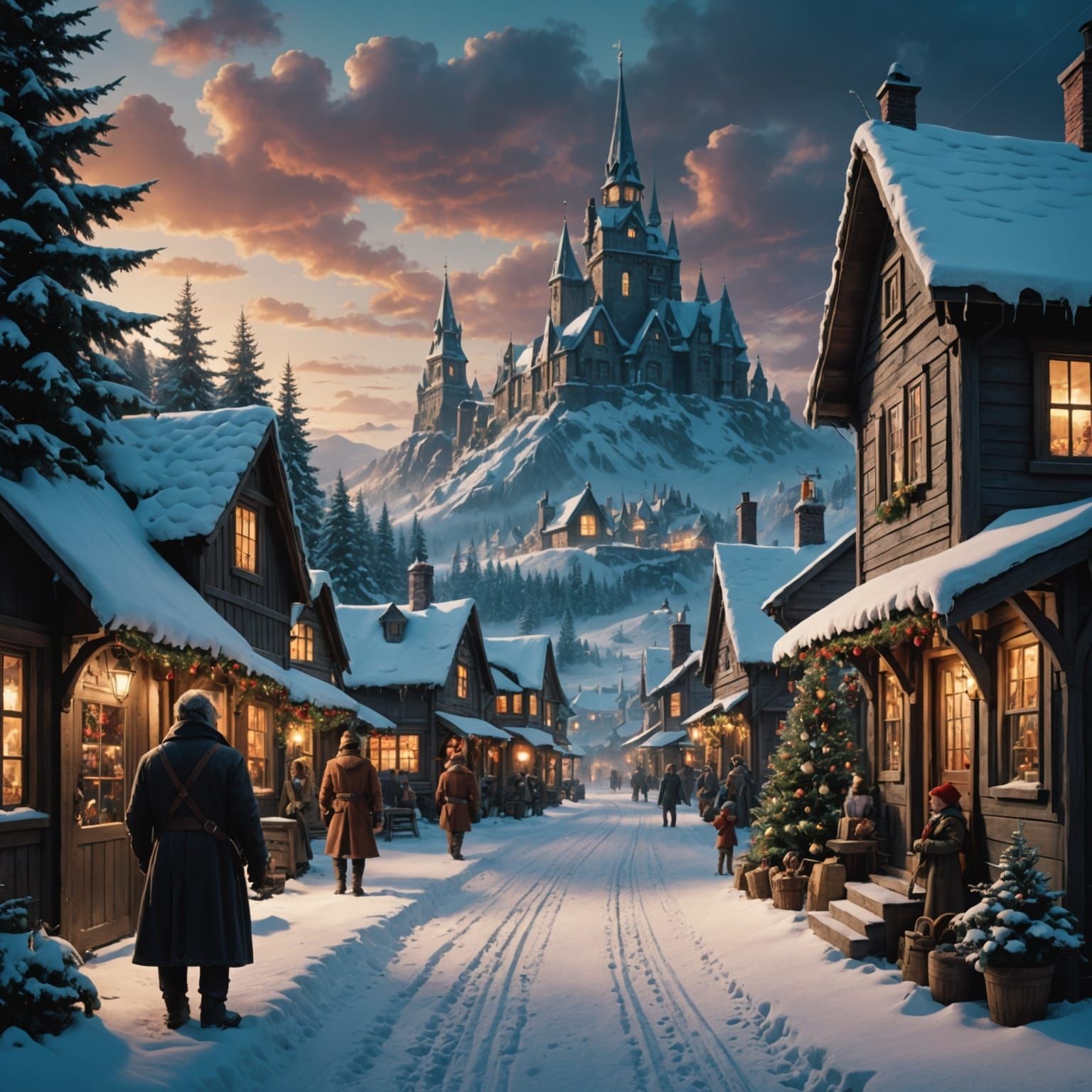 Christmas Village in White: Cinematic Digital Art