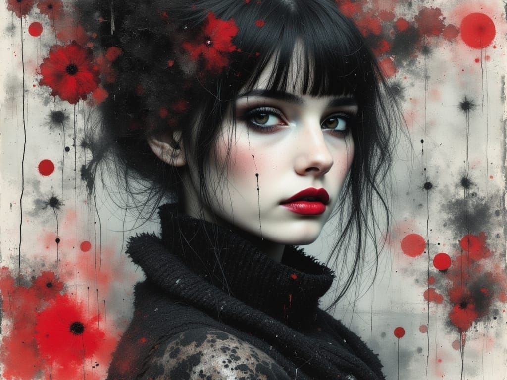 Haunting Watercolor Portrait of Ethereal Gothic Woman