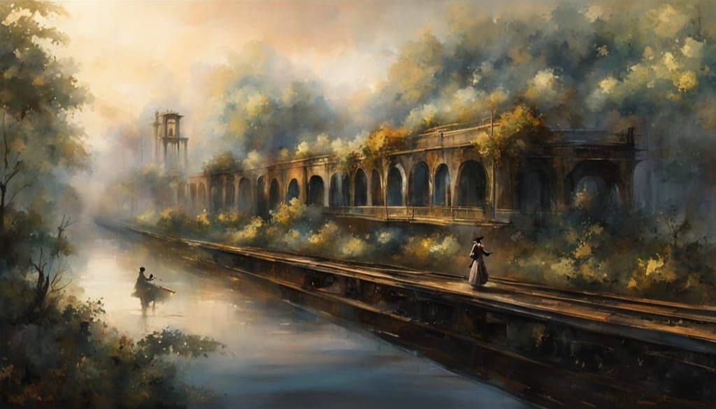 Fantastical European Celloist in Vintage Train Yard Landscap...