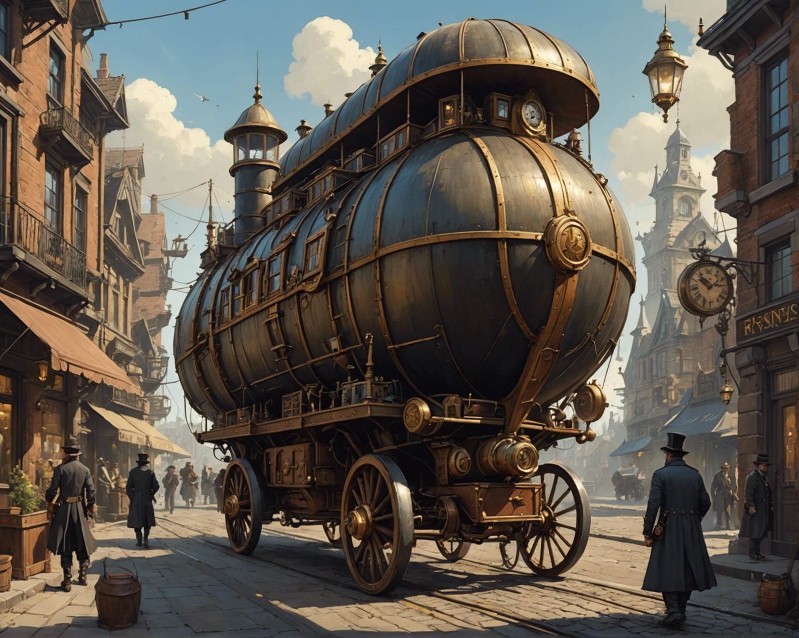 Steampunk Traveler in Detailed Cityscape