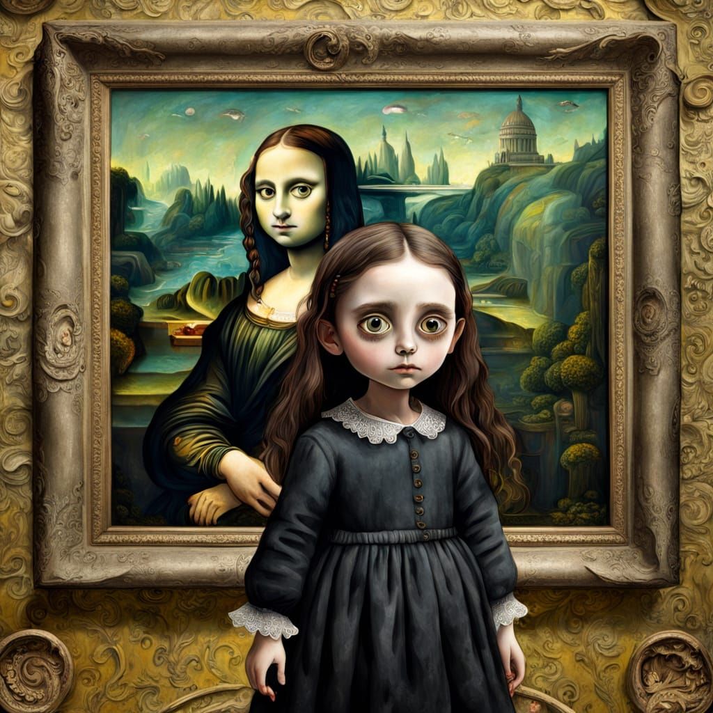 Mona Lisa Reimagined as a Tim Burton-Inspired Portrait