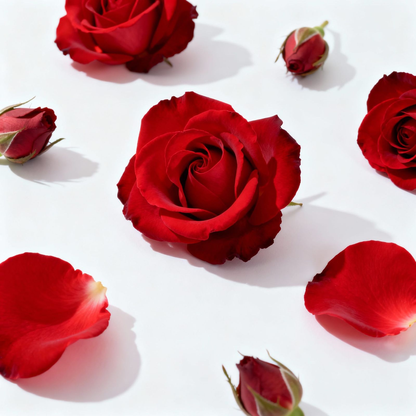 Elegant Red Roses on Pure White Background