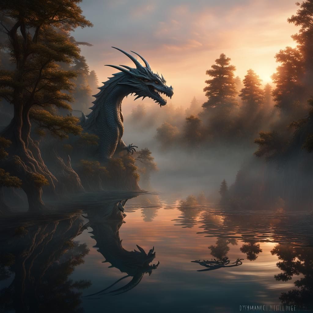 Dragon Rising at Sunrise: Dark Fantasy Concept Art