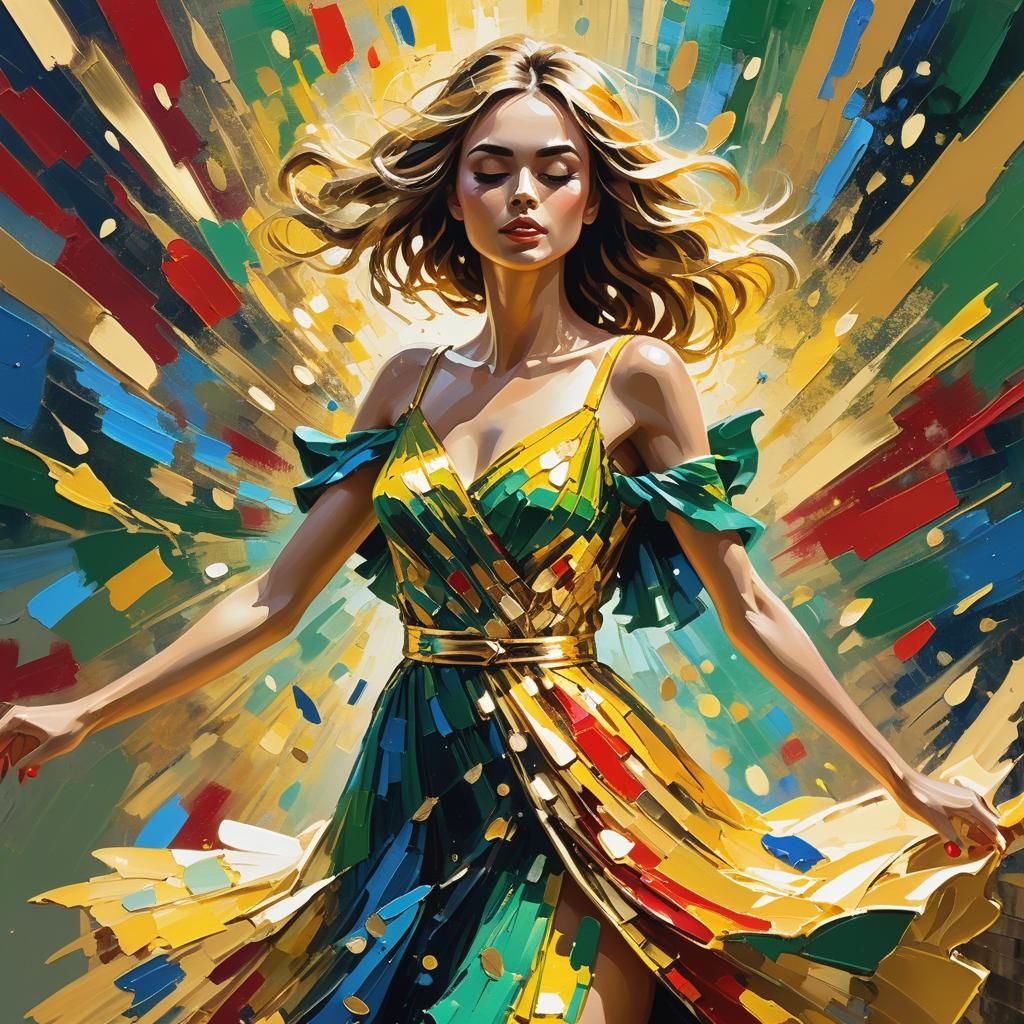 Impressionistic Sunshine Girl in Acrylic Paint Style