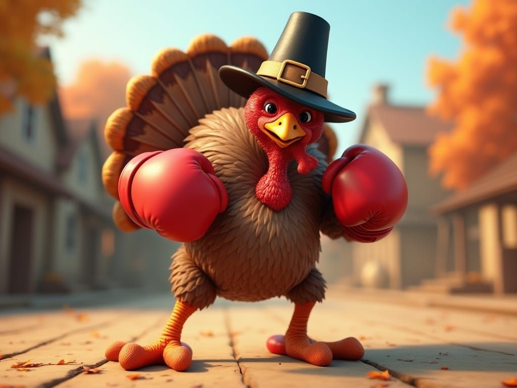 A Thanksgiving-themed of a turkey boxing