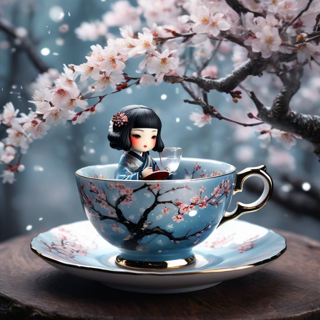 Japanese Girl in Teacup: Fantasycore Art