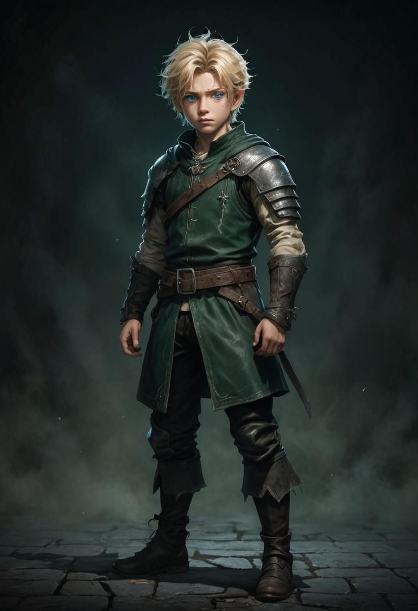 Anime Portrait: Blond Boy Fighting in Dungeon