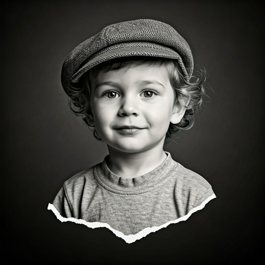 Black and White Collage of a Smiling Toddler