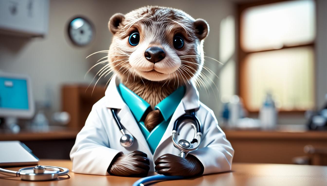 Cute Doctor Otter with Stethoscope in 3D Render