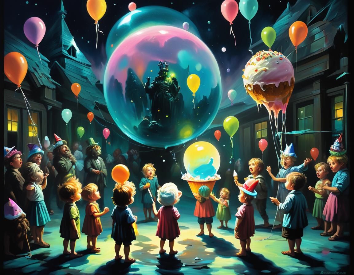 bioluminiscent giant orb surrounded by stupified toddlers