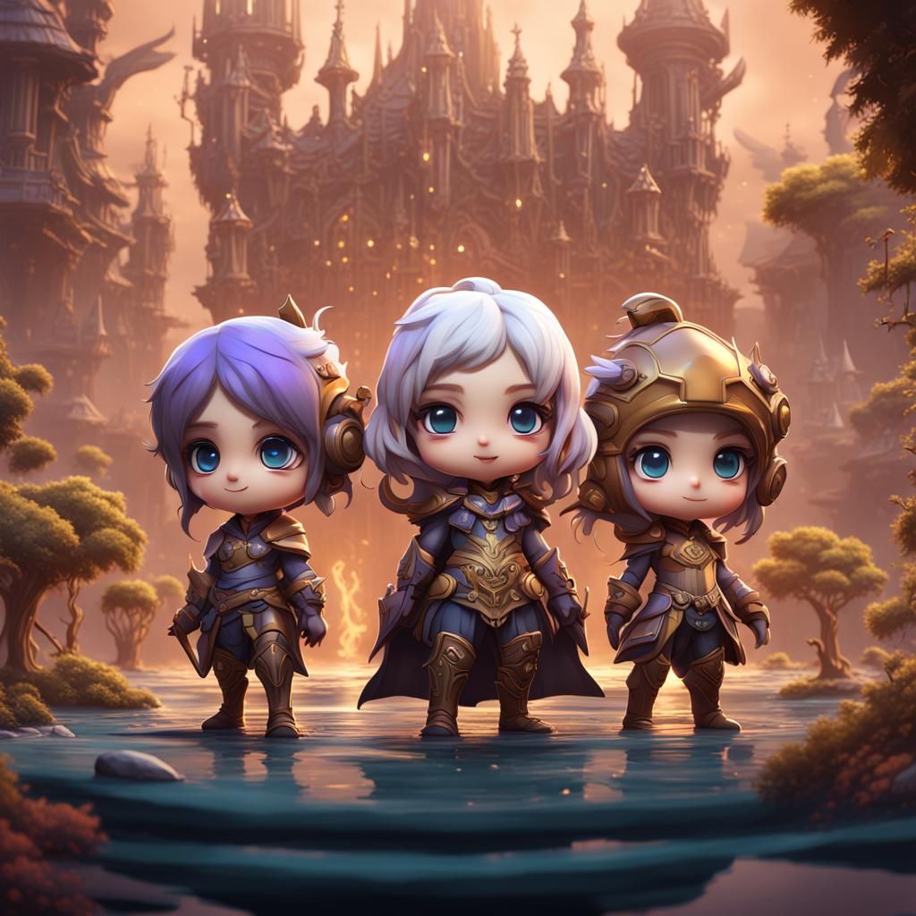 Fantasy Chibi Characters in Detailed Matte Painting