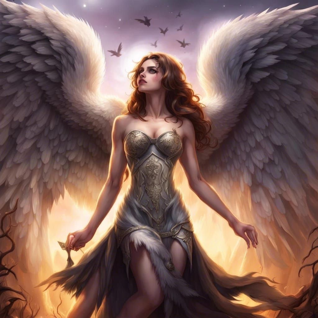 Fallen Angel Queen of Wolves in Dark Fantasy Style