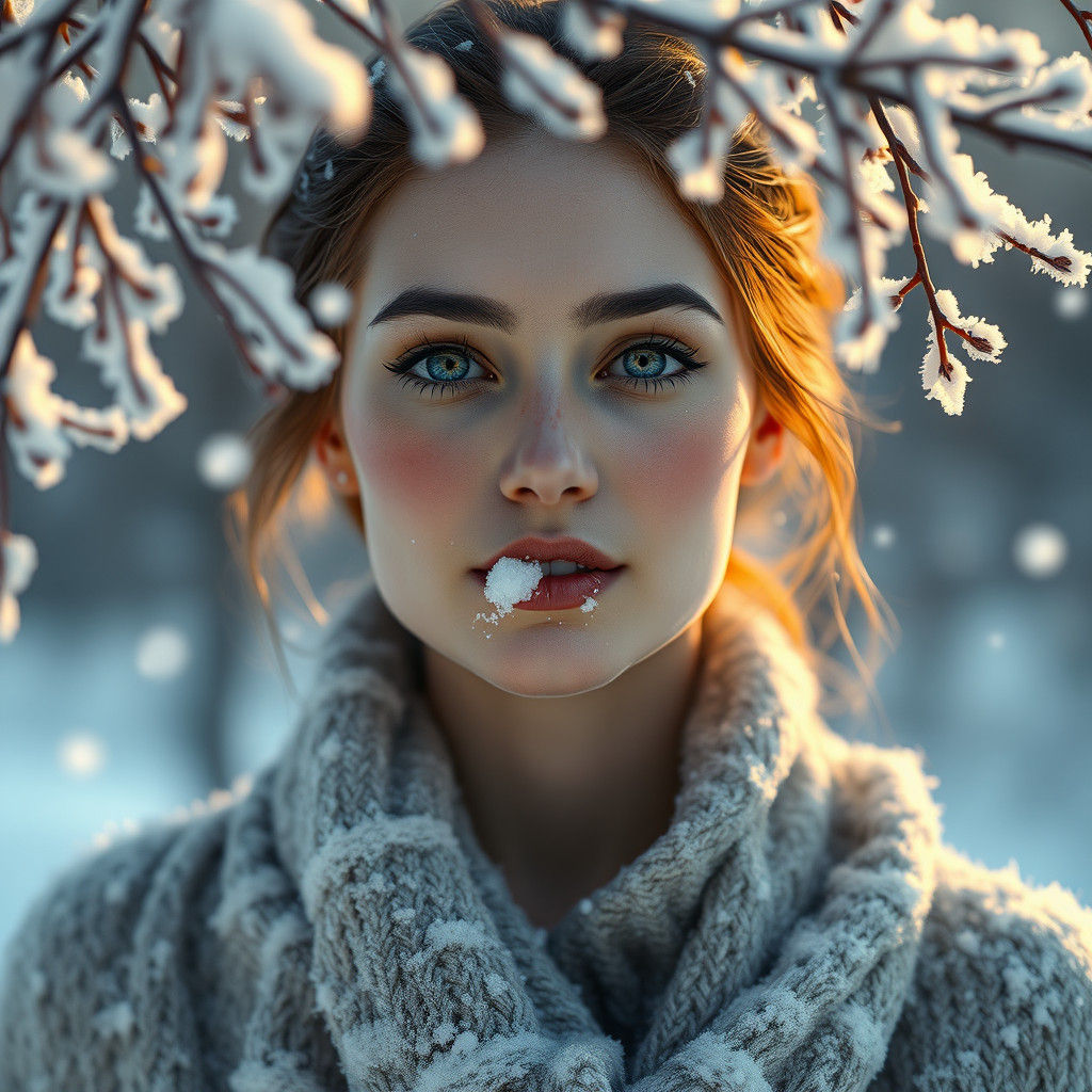 Winter Woman Portrait in Hyperdetailed Digital Art