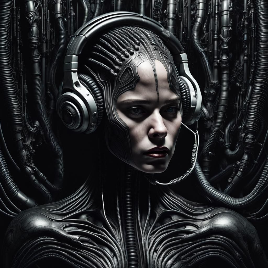 Dark Portrait in Giger Style with Curvilinear Detail