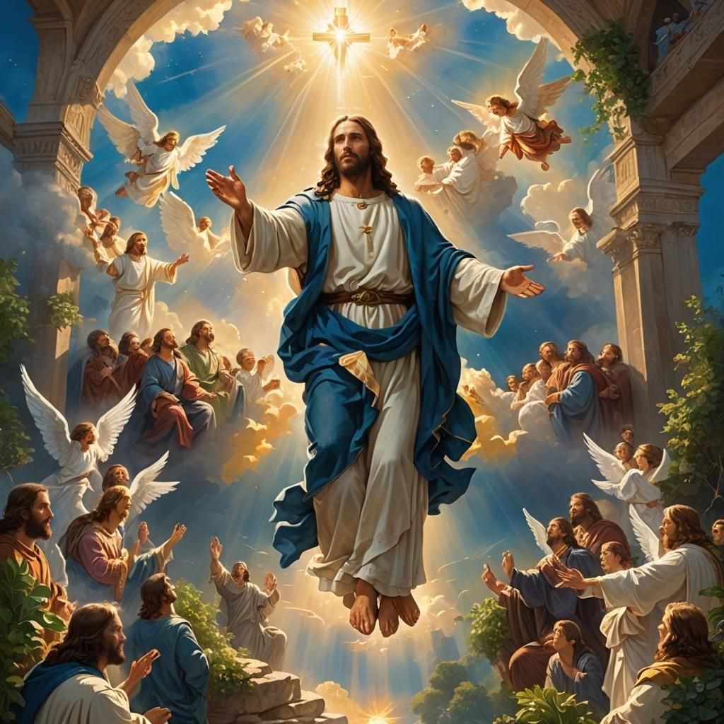 Jesus Christ with Angels, Detailed Matte Painting