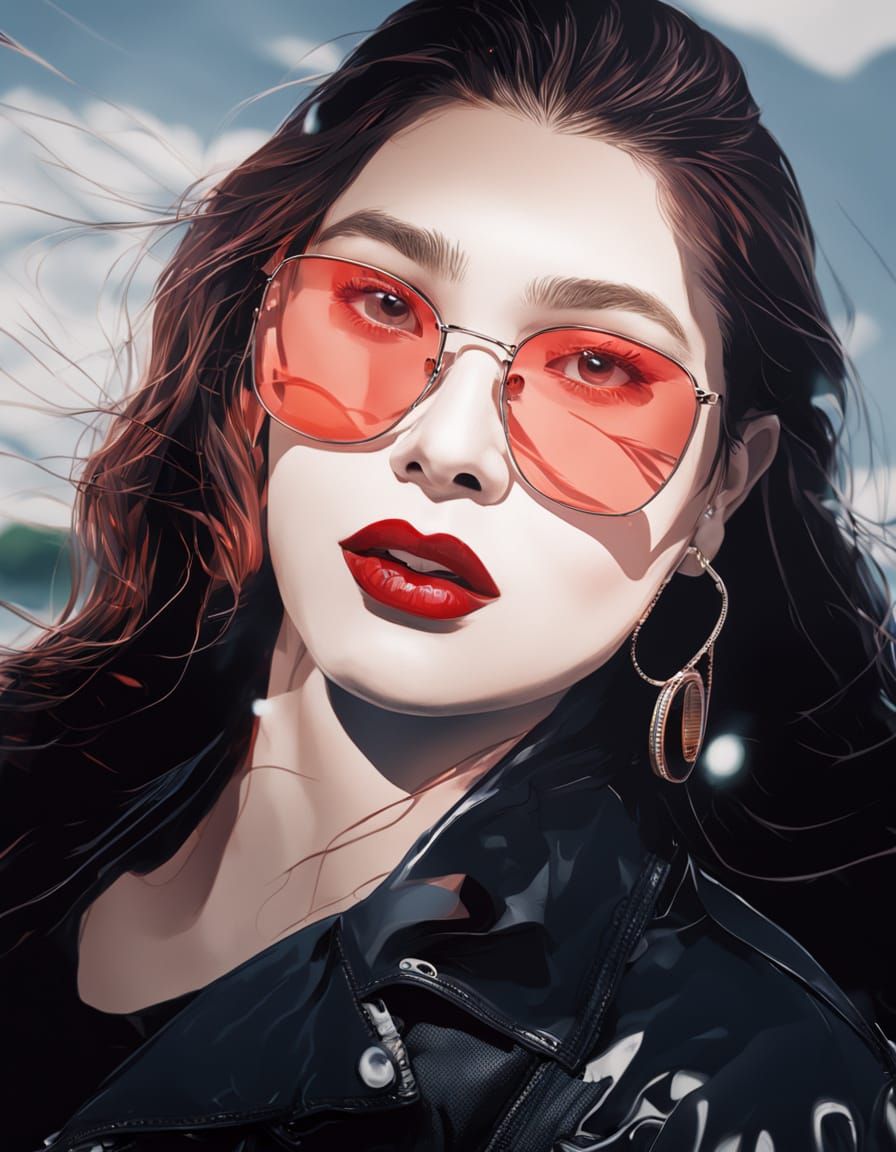 Hyperrealistic Portrait of Woman with Sunglasses by Pool