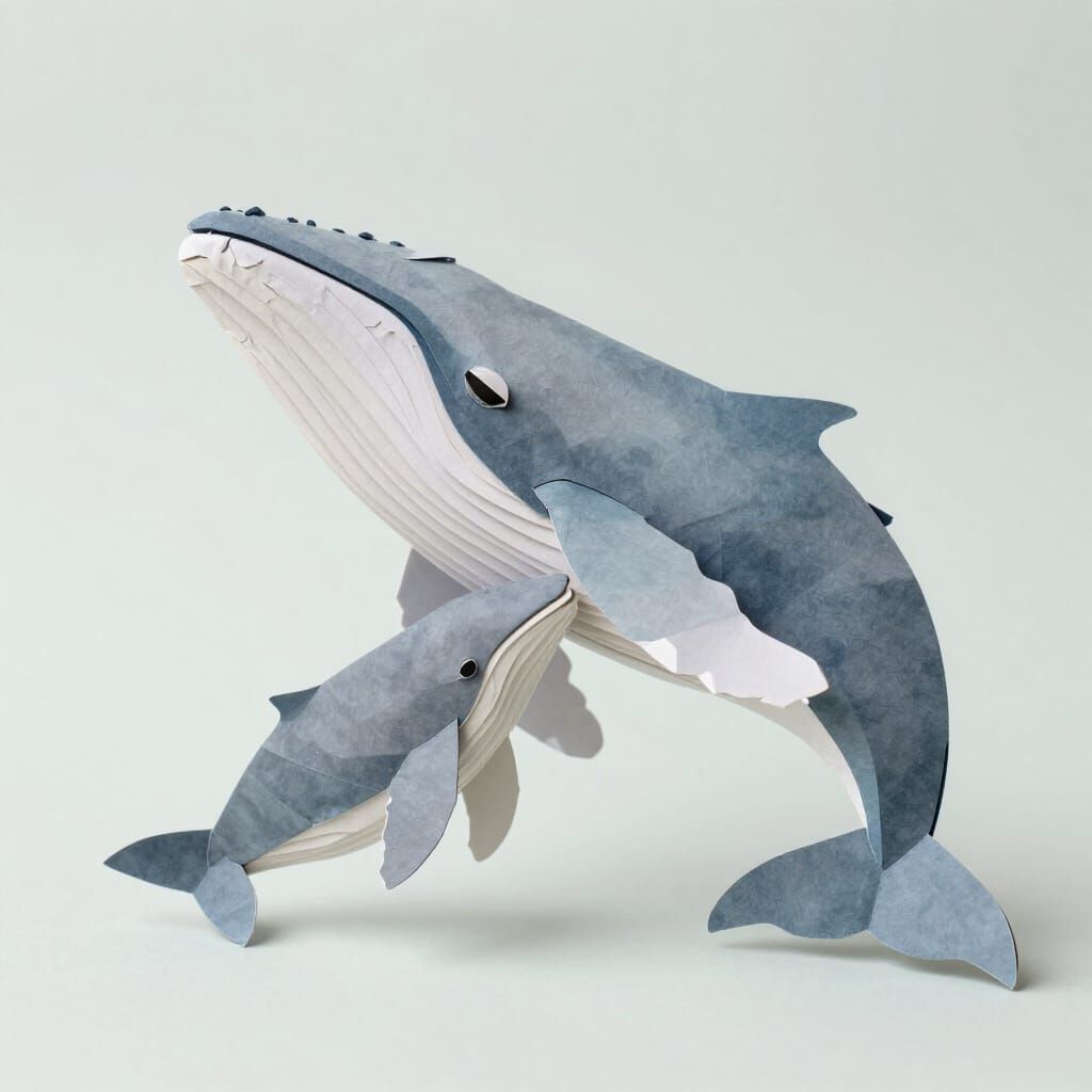 Origami Humpback Whales: A Mother's Gentle Embrace