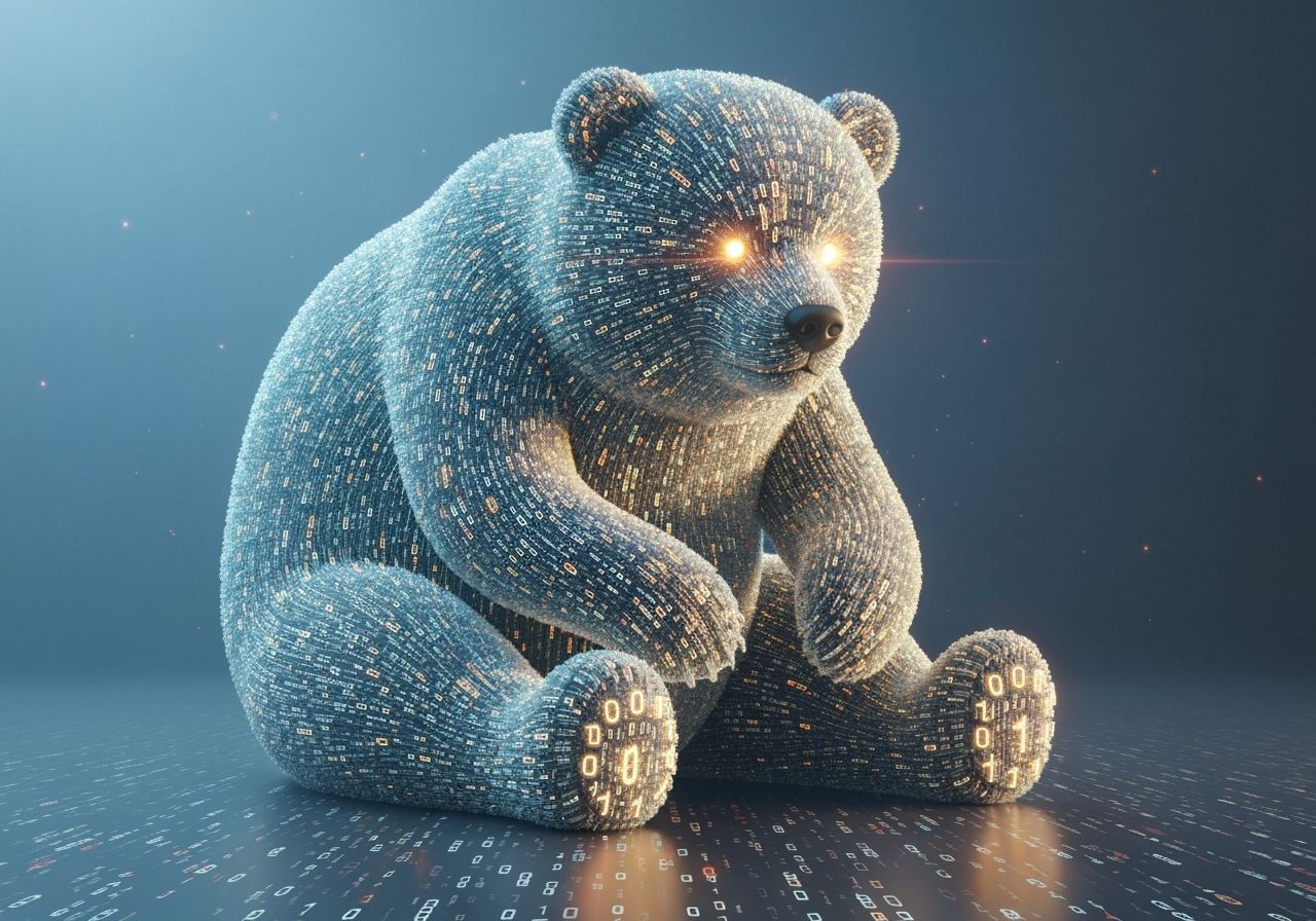 Giant Binary Code Bear in Digital Void