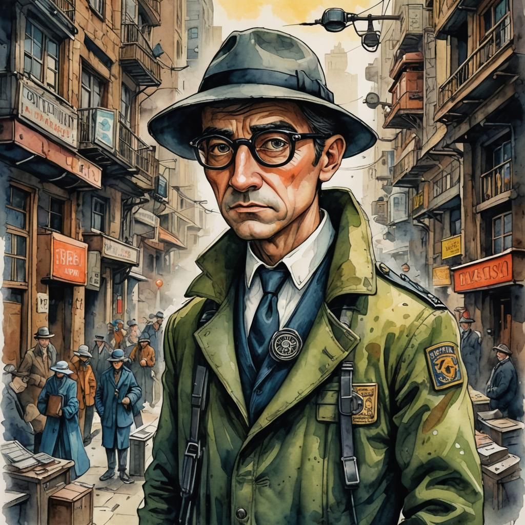 Undercover Spy Agent in Art Brut Style