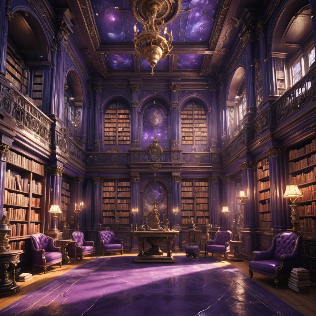 Detailed Purple Library in Matte Painting Style