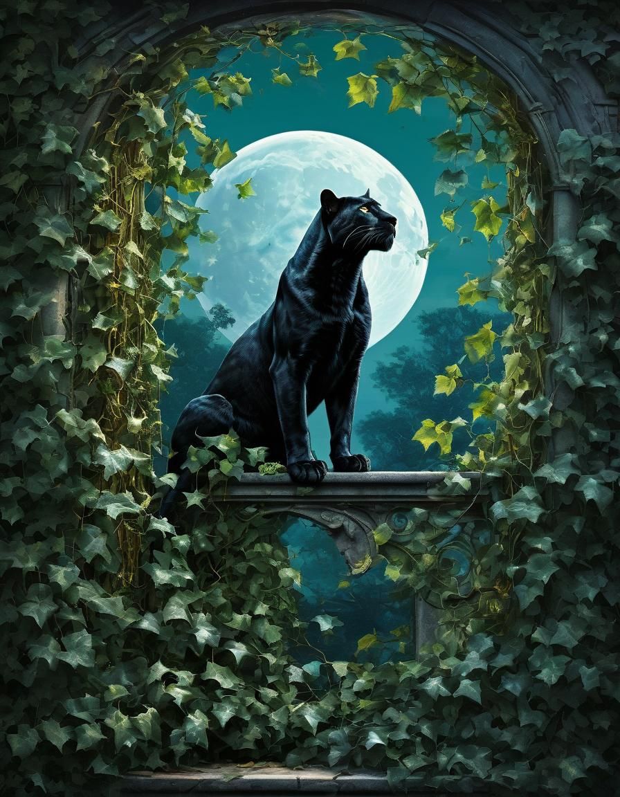 Moonlit Ivy Creeps into Dwelling: Detailed Painting