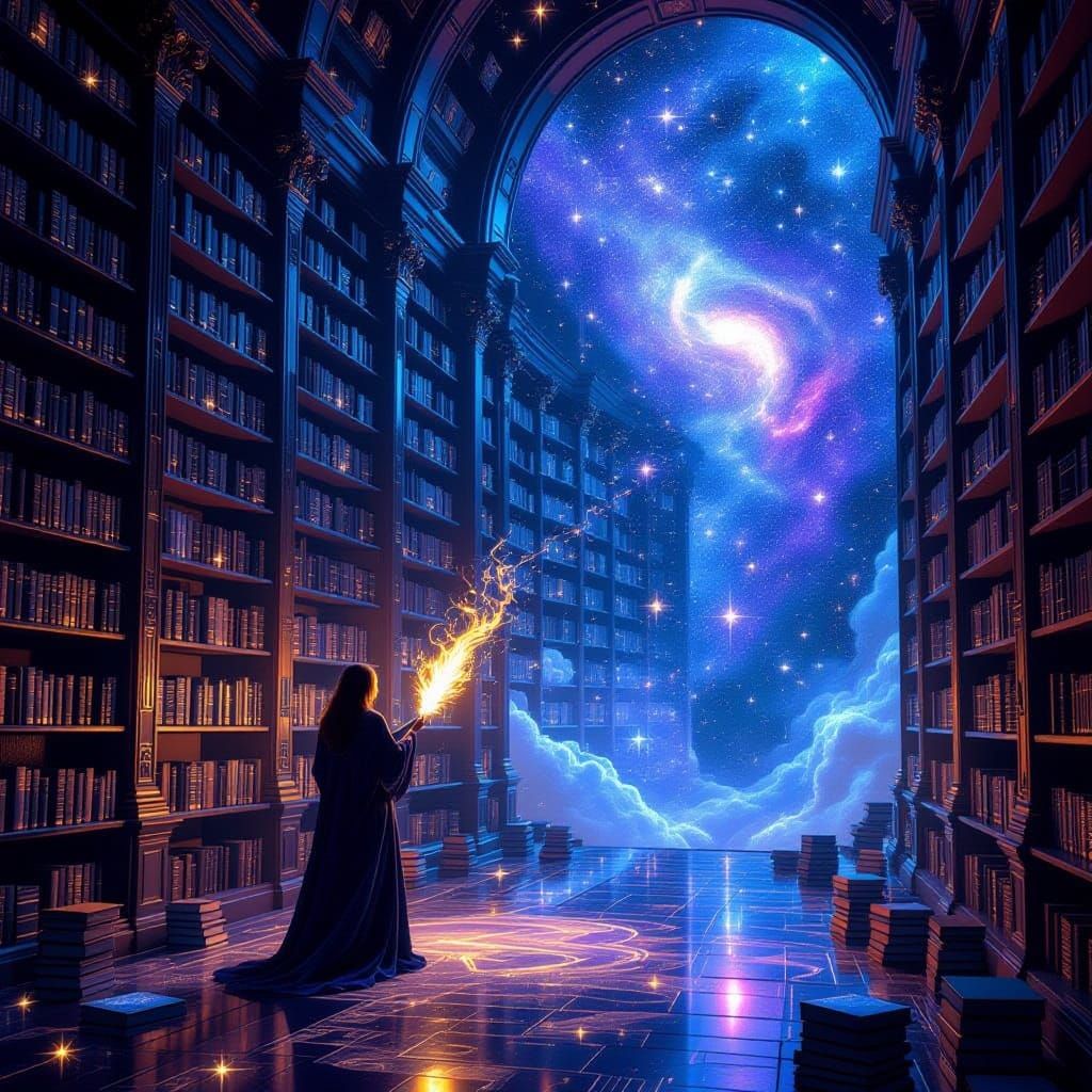 Celestial Library of Cosmic Books Painted by Starlight