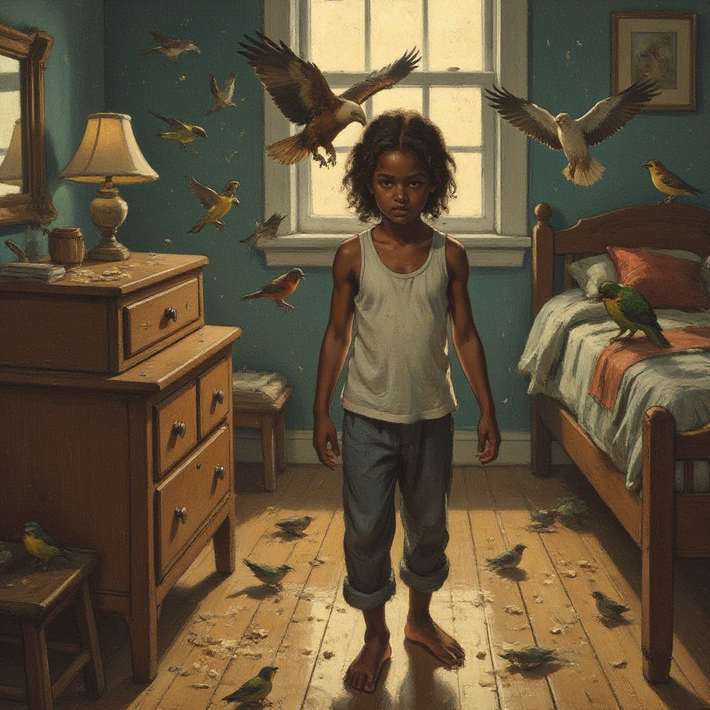 Fierce Girl Amidst Whirlwind of Emotions in a Fantastical Sc...