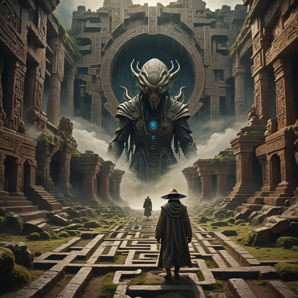 Alien in Labyrinth with Tornado, Digital Matte Painting