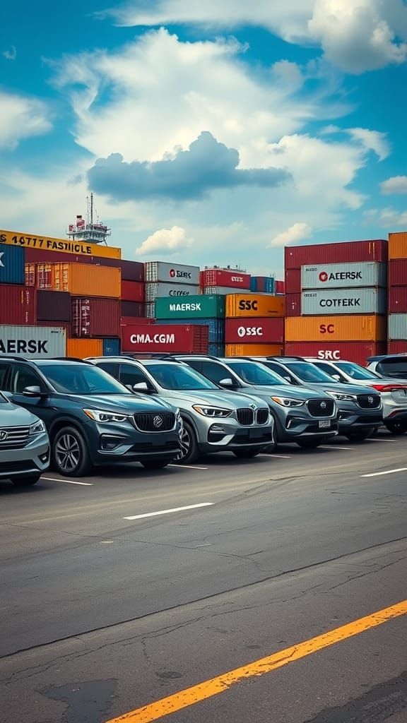 Vehicle Shipping Port with Used Cars