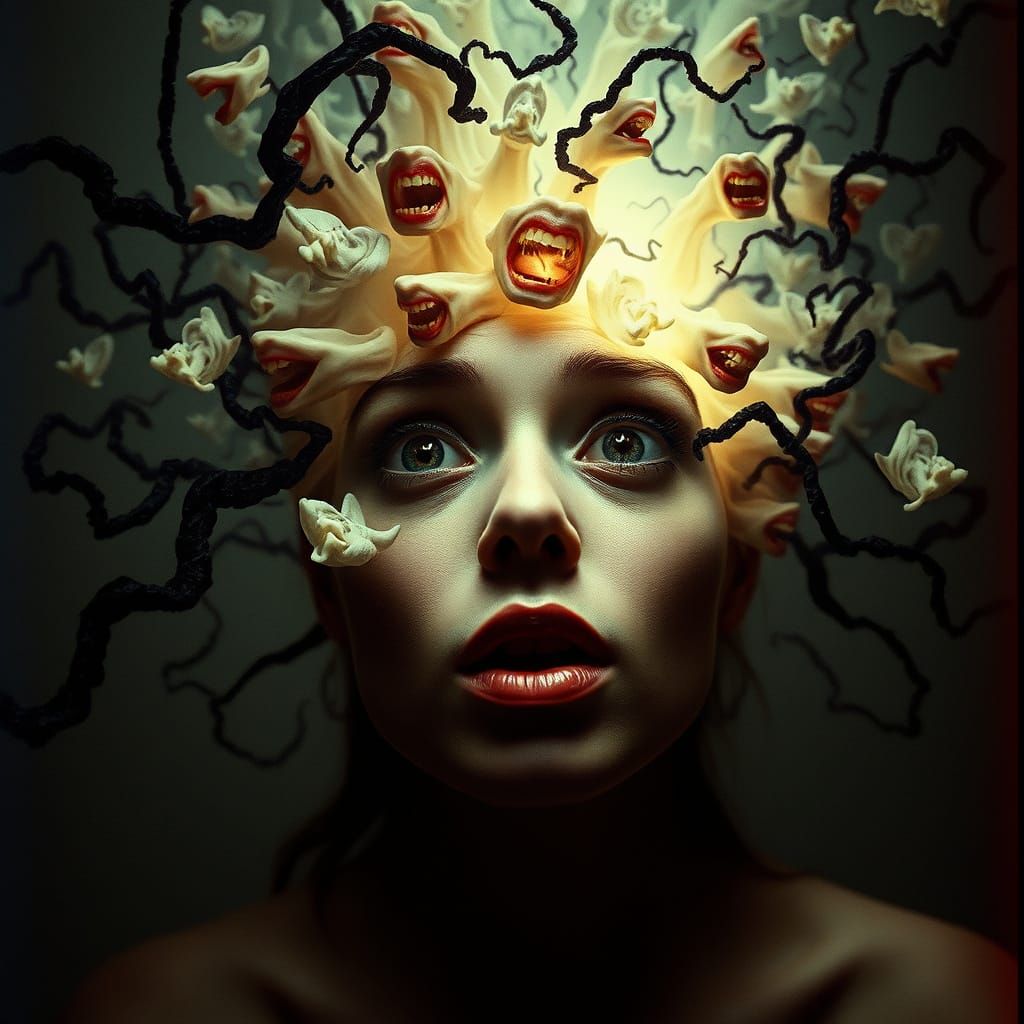 A Woman's Head Dissolves into a Swirling Vortex of Whisperin...