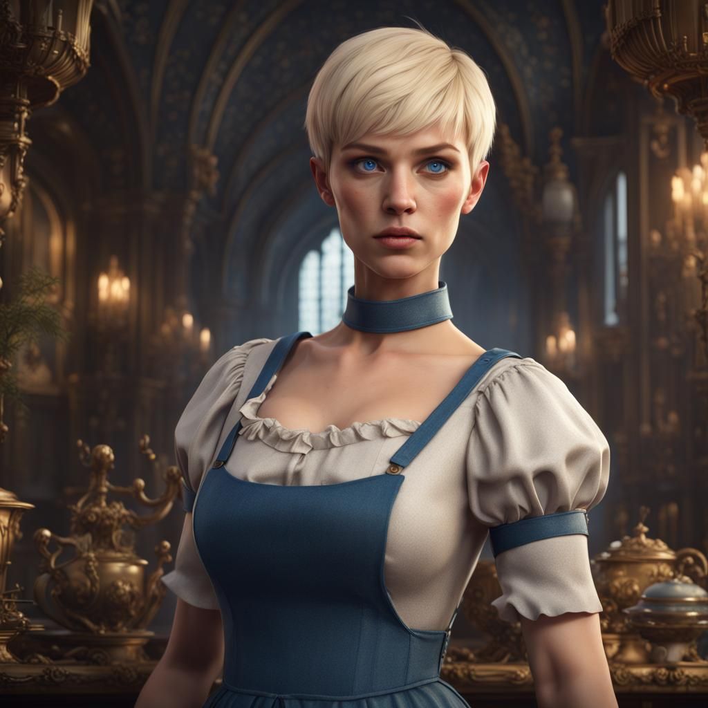 Voluptuous Maid with Pixie Cut, Detailed Matte Painting