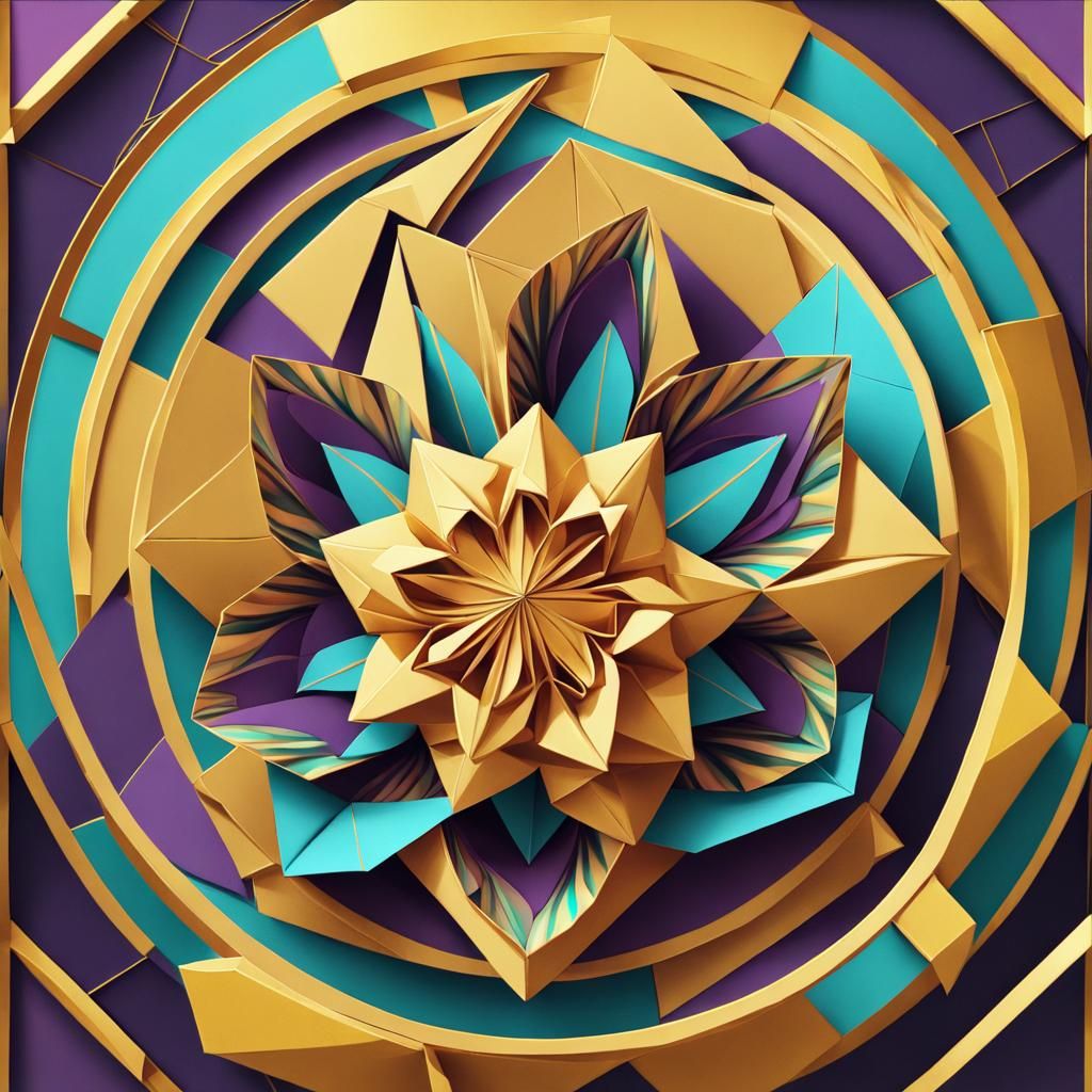 Geometric Origami Flower in Cubist Art Deco Style