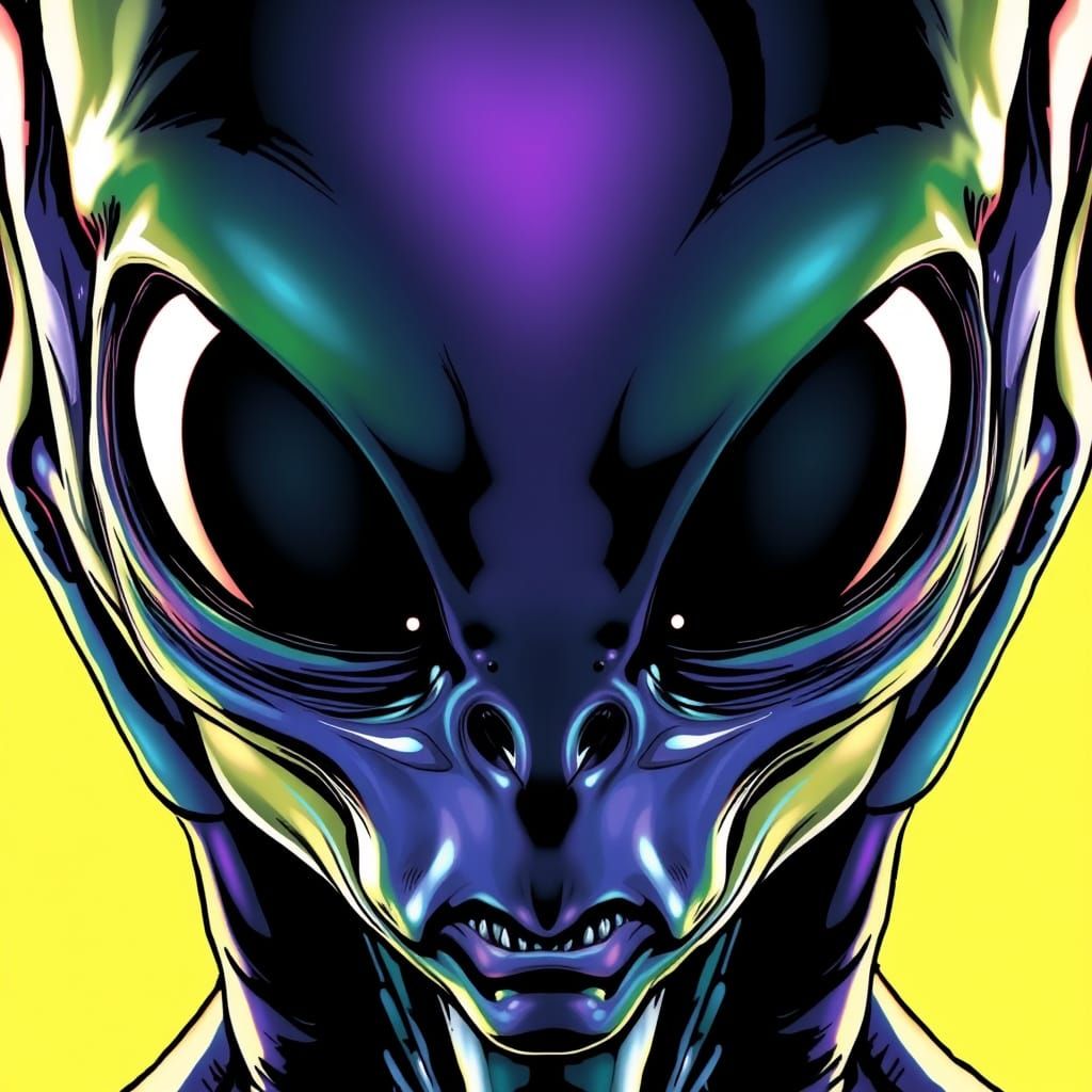 Alien Face Close-Up in Comic Book Style