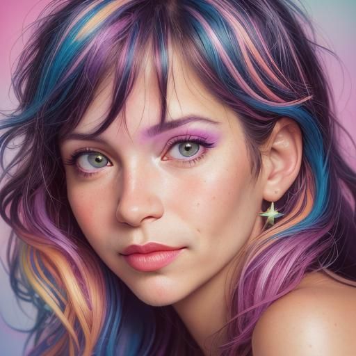 Lisa Frank Inspired Colorful Portrait