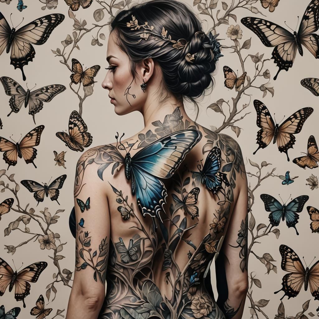 Butterfly Evolution Tattoo: Hyperrealistic Back Art