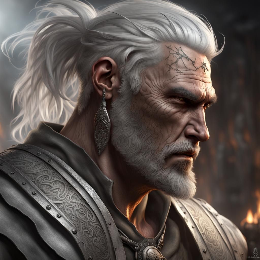 Half-Giant Blacksmith with War Tattoos in Dark Fantasy Style