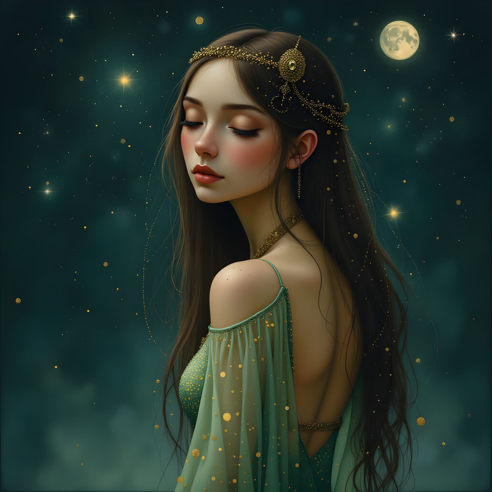 Norse Goddess in Moonlight, Quiet Introspection