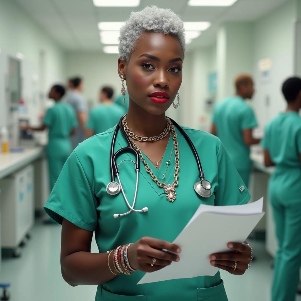 Stunning Nigerian Nurse in Hospital, Photorealistic Style