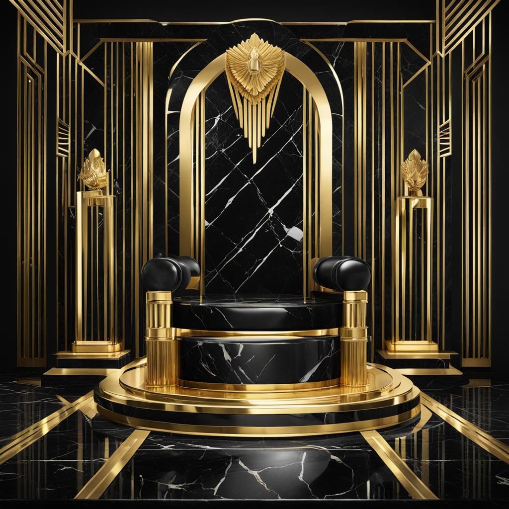 Art Deco Throne Room in Black Marble and Gold